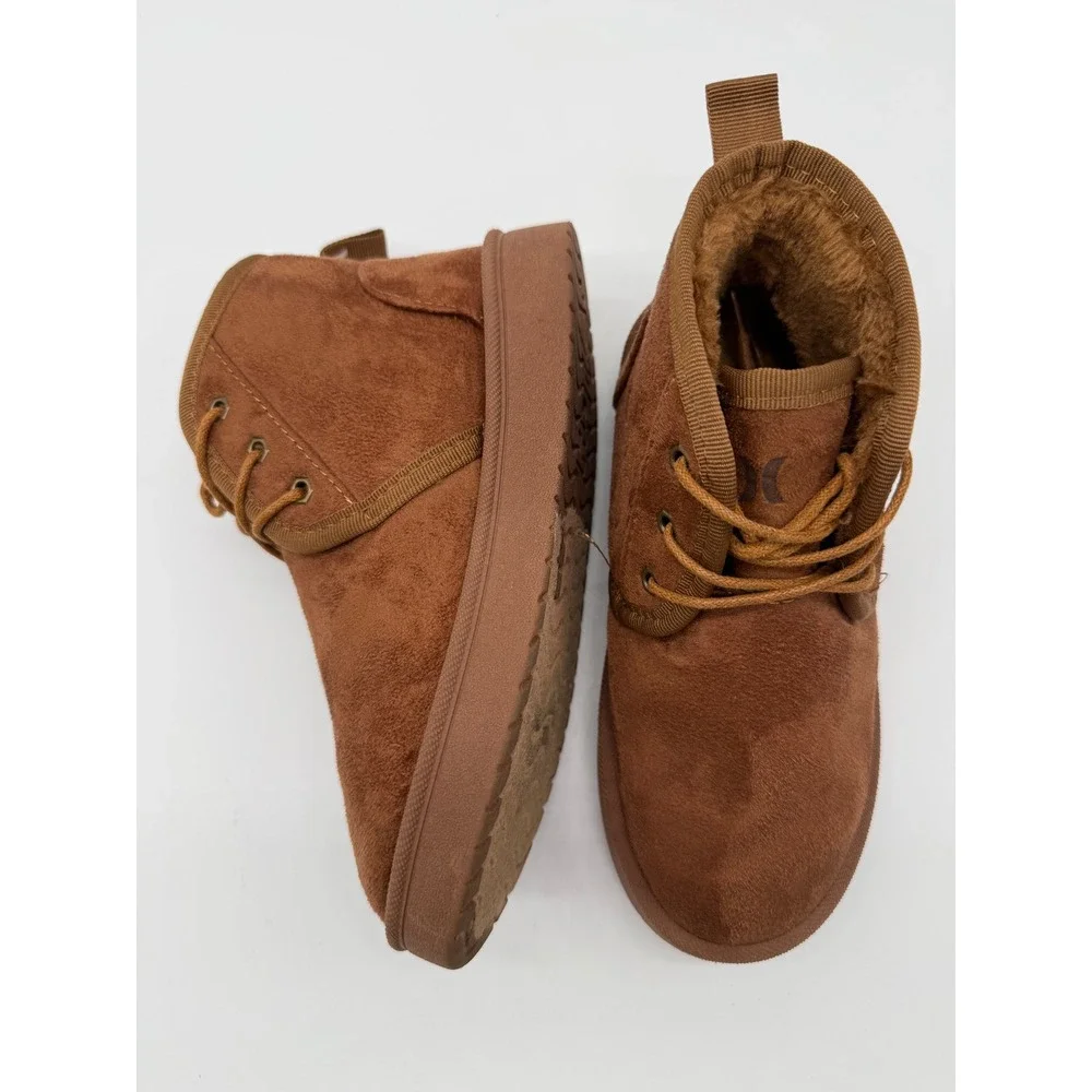 Hurley Chukka Boots Boys Size 3 Brown Excellent Faux Fur Lined Lace Up
